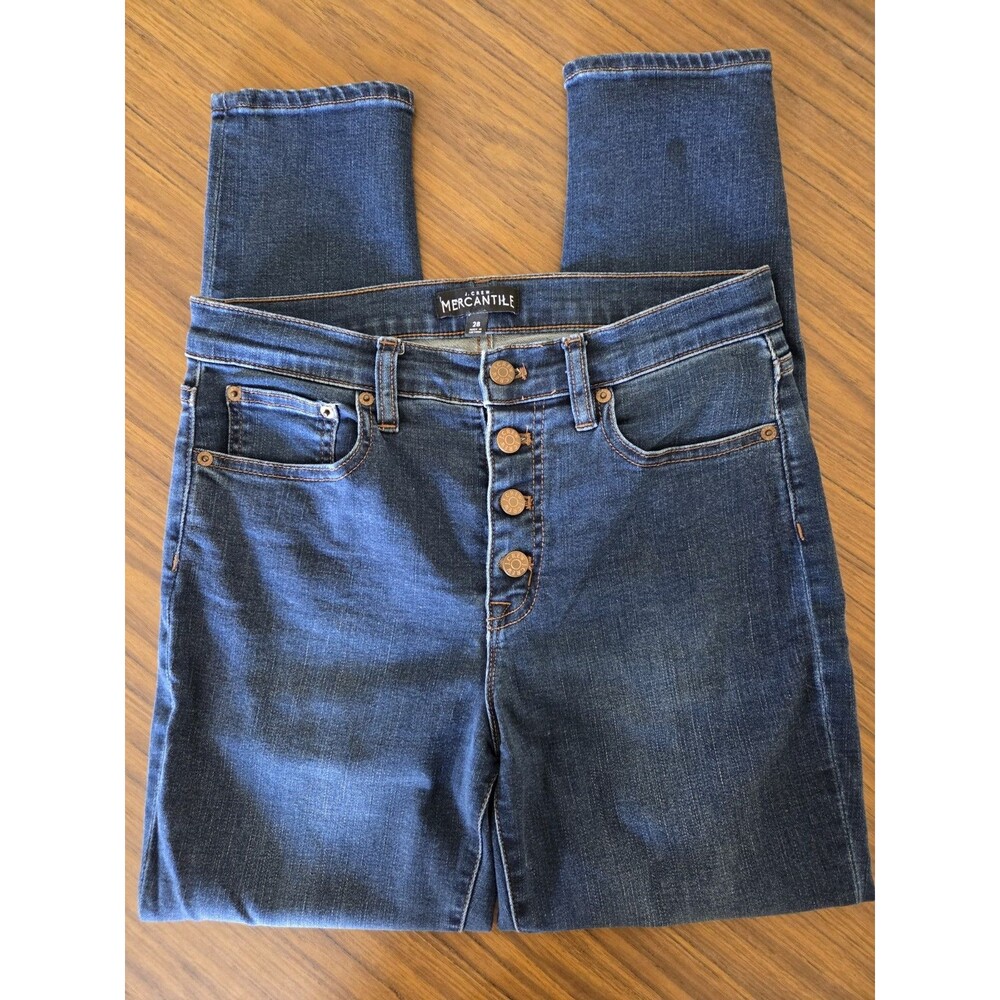 J. Crew Mercantile Jeans 28 Blue Denim Dark Wash Mid Rise Skinny Open Button Fly